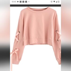 Chic Pink Lace-Up Sleeve Sweatshirt